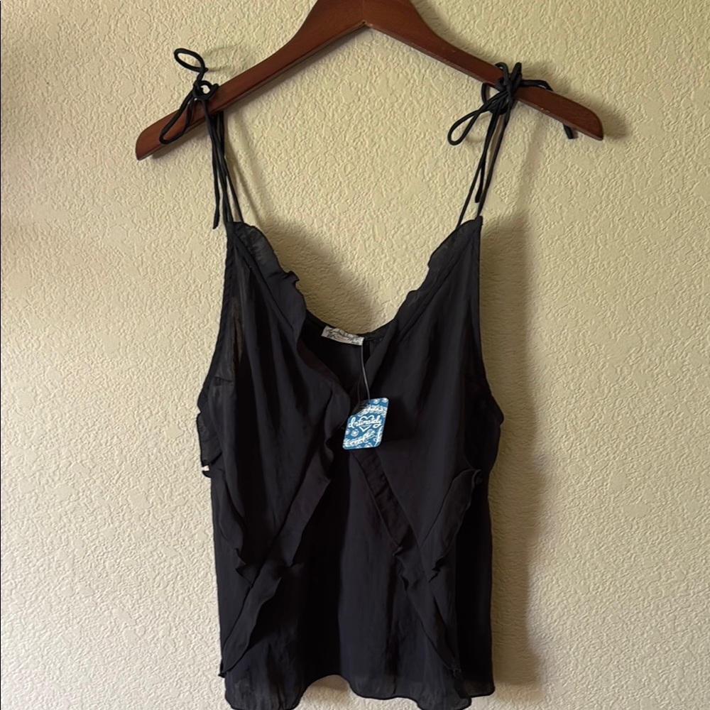 NWT Free People Black Ruffled Tie Front Camisole